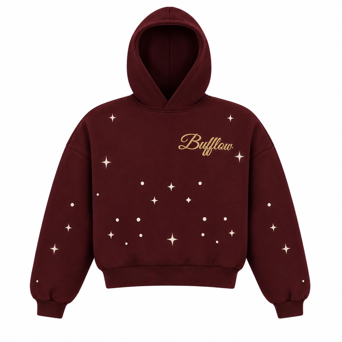 BUFFLOW Taşlı Oversize Sweatshirt (Bordo)