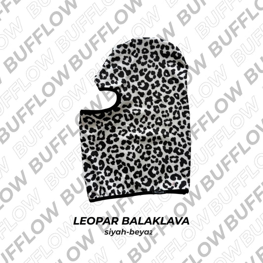 Leopar Balaklava (Siyah-Beyaz) – kask altı balaklava, yakın görünüm