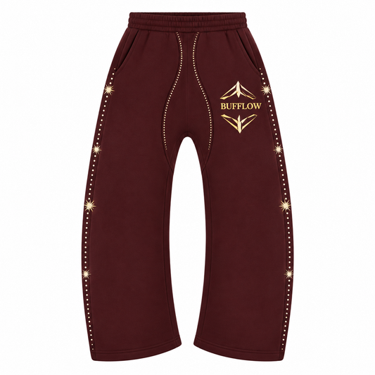 BUFFLOW Taşlı Oversize Eşofman Altı (Bordo)