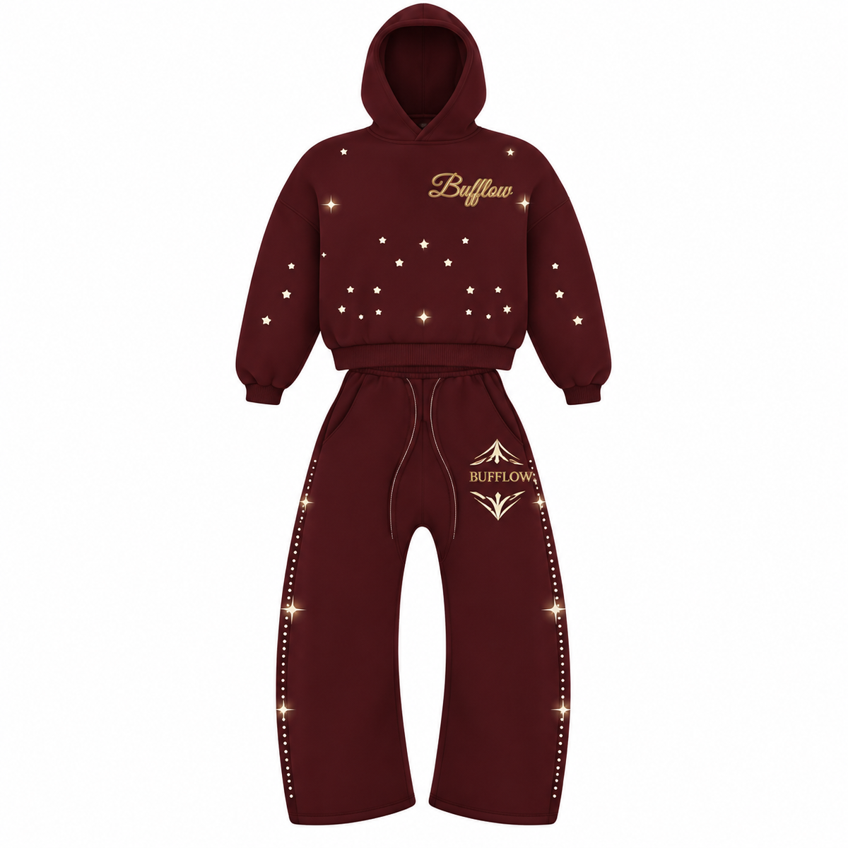 BUFFLOW Taşlı Oversize Eşofman Takımı (Bordo)
