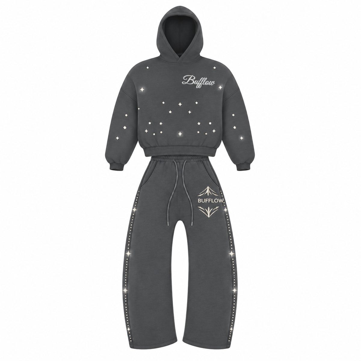 BUFFLOW Taşlı Oversize Eşofman Takımı (Gri)
