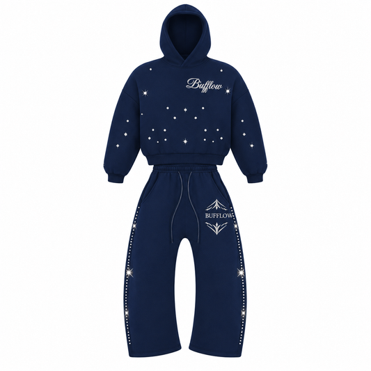 BUFFLOW Taşlı Oversize Eşofman Takımı (Lacivert)