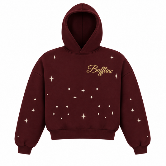 BUFFLOW Taşlı Oversize Sweatshirt (Bordo)