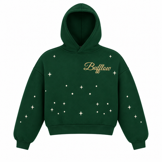 BUFFLOW Taşlı Oversize Sweatshirt (Yeşil)