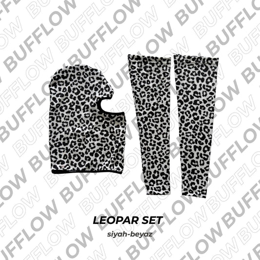 Beyaz Leopar Set – balaklava + kolluk set detayı